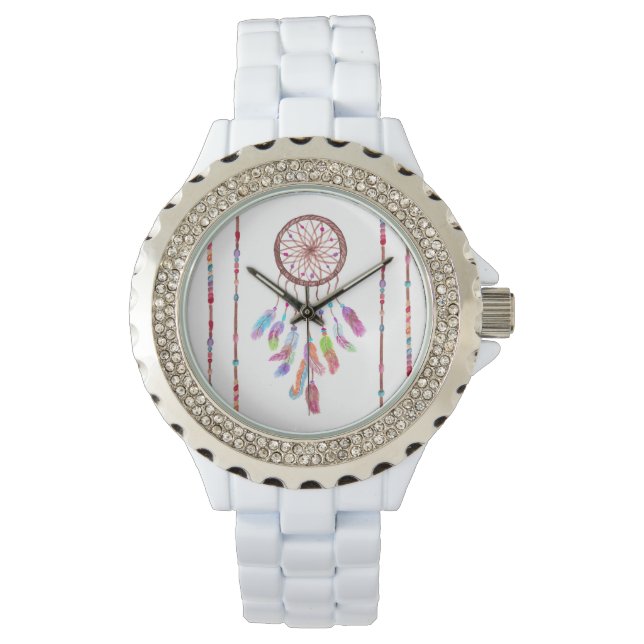 Hand Painted Watercolor Dreamcatcher Beads Feather Watch (Front)