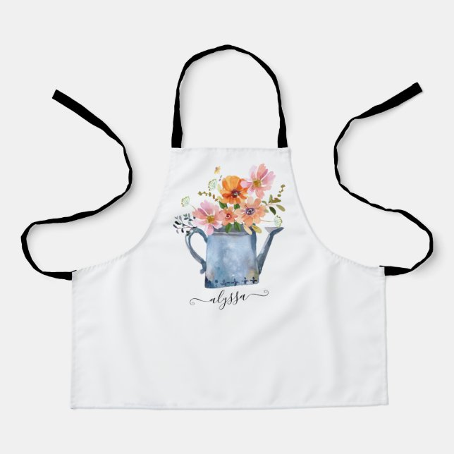 Hand-Painted Watercolor Floral Apron (Front)