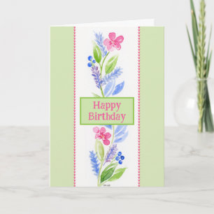 Hand Painted Watercolor Floral BIRTHDAY Greeting  Thank You Card