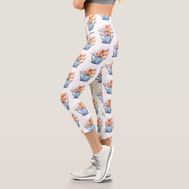 Hand-Painted Watercolor Floral Capri Leggings (Left)