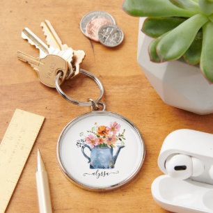 Hand-Painted Watercolor Floral Keychain