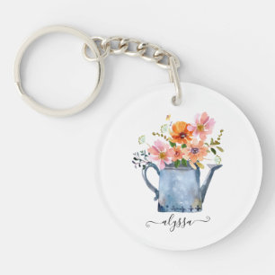 Hand-Painted Watercolor Floral Keychain