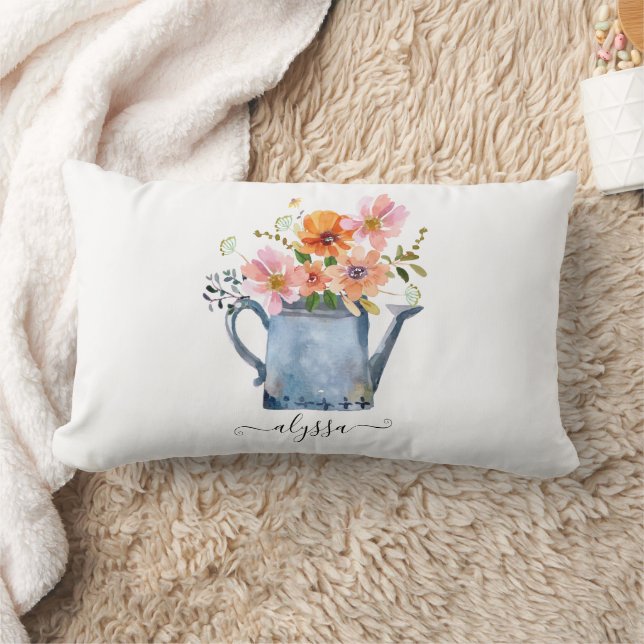 Hand-Painted Watercolor Floral Lumbar Pillow (Blanket)