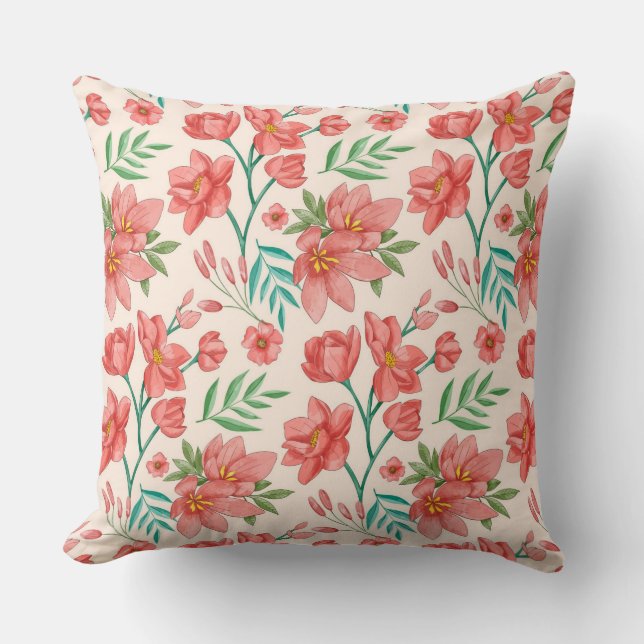 Hand Painted Watercolor Floral Pattern-54098 Throw Pillow (Front)