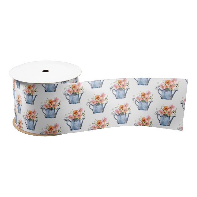 Hand-Painted Watercolor Floral Satin Ribbon (Spool)