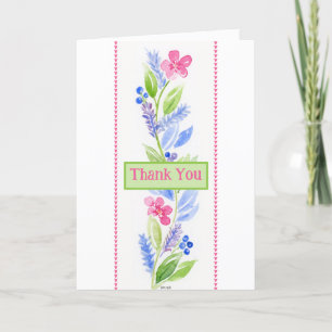 Hand Painted Watercolor Floral THANK YOU Greeting  Card