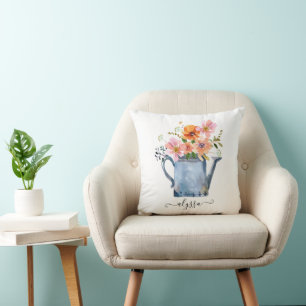 Hand-Painted Watercolor Floral Throw Pillow