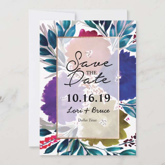 Hand-painted watercolor Flower Save the Date (Front)