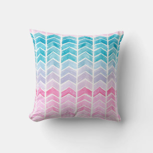 Hand painted watercolor gradient geometric blue an throw pillow