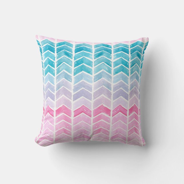 Hand painted watercolor gradient geometric blue an throw pillow (Front)