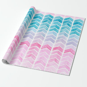 Hand painted watercolor gradient geometric blue an wrapping paper