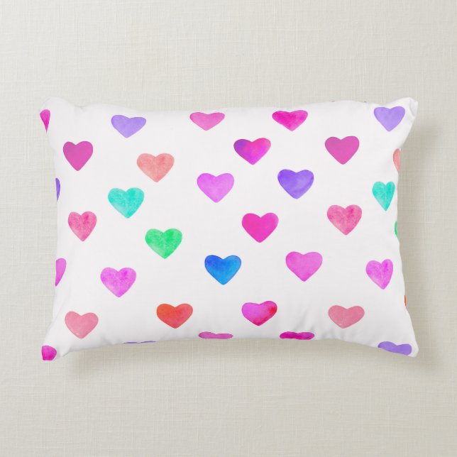 hand painted watercolor hearts pattern Valentine's Accent Pillow (Front)