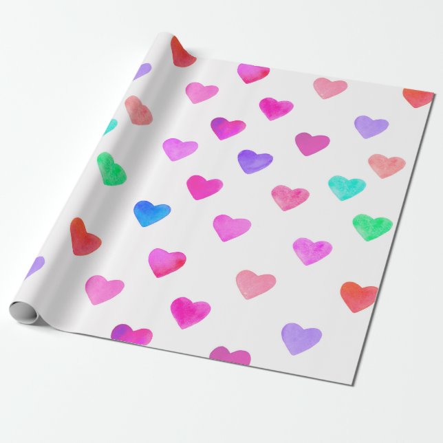 hand painted watercolor hearts pattern Valentine's Wrapping Paper (Unrolled)