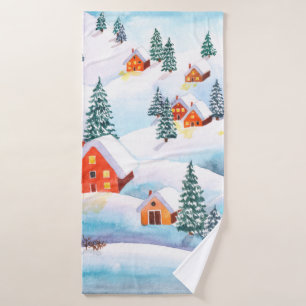 Hand painted watercolor illustration of the winter bath towel