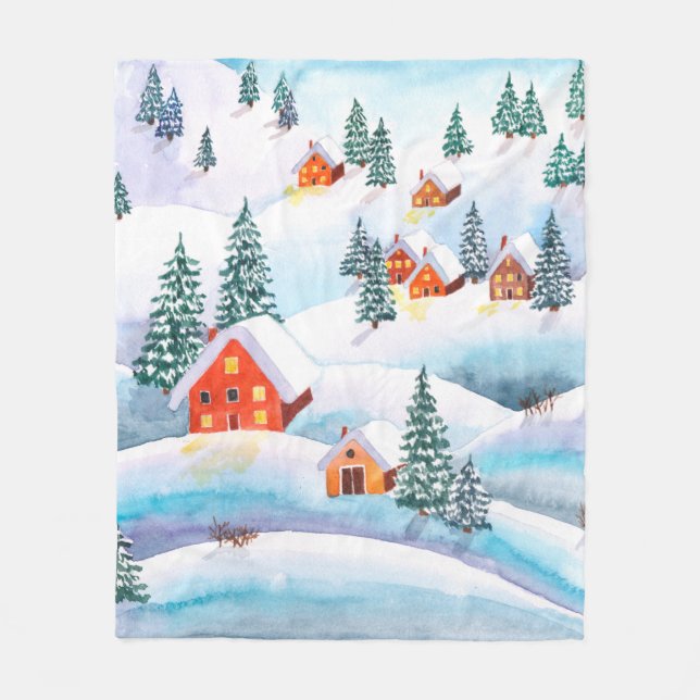 Hand painted watercolor illustration of the winter fleece blanket (Front)