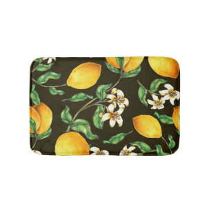 Hand Painted Watercolor Lemon Pattern Bath Mat