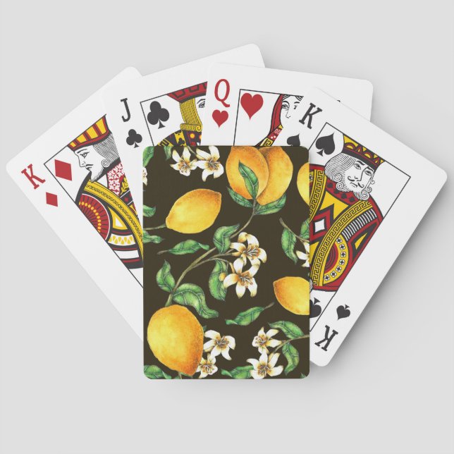 Hand Painted Watercolor Lemon Pattern Playing Cards (Back)