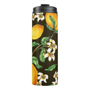 Hand Painted Watercolor Lemon Pattern Thermal Tumbler