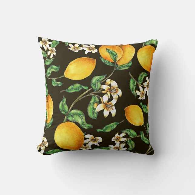 Hand Painted Watercolor Lemon Pattern Throw Pillow (Front)