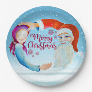 Hand-painted Watercolor Magical Santa Claus Paper Plate