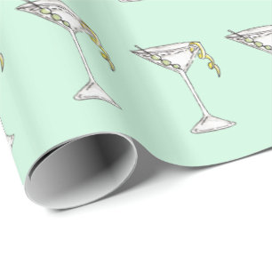 Hand Painted Watercolor Olive Martini Cocktail Wrapping Paper