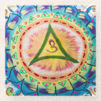 Hand Painted Watercolor Om Mandala  Glass Coaster