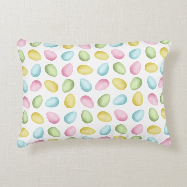 Hand Painted Watercolor Pastel Easter Eggs Pattern Accent Pillow (Front)