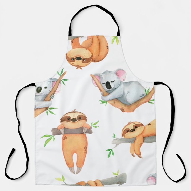 Hand painted watercolor pattern tropical cute anim apron (Front)