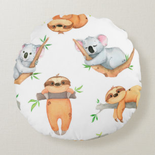 Hand painted watercolor pattern tropical cute anim round pillow