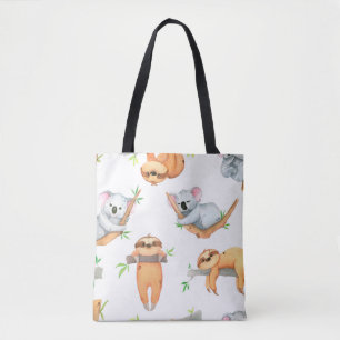 Hand painted watercolor pattern tropical cute anim tote bag
