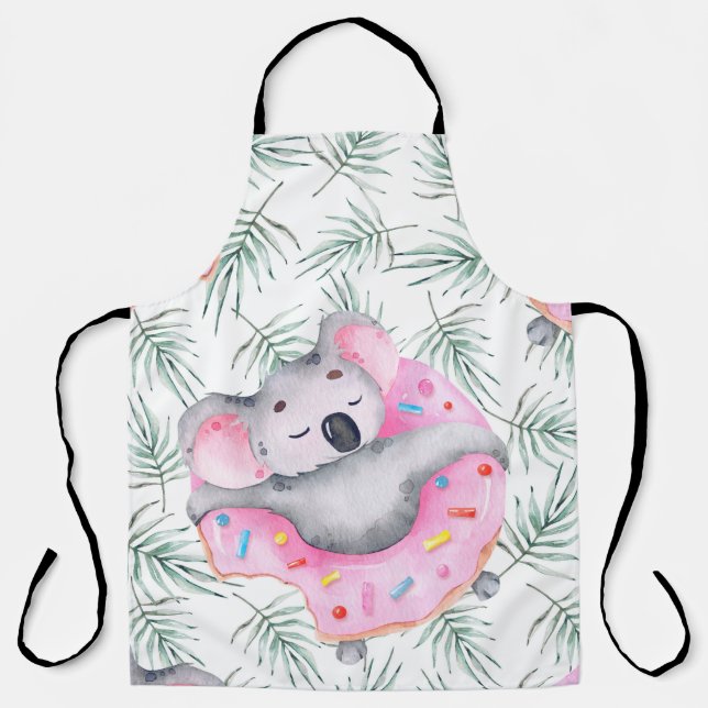 Hand painted watercolor pattern with koala tropica apron (Front)