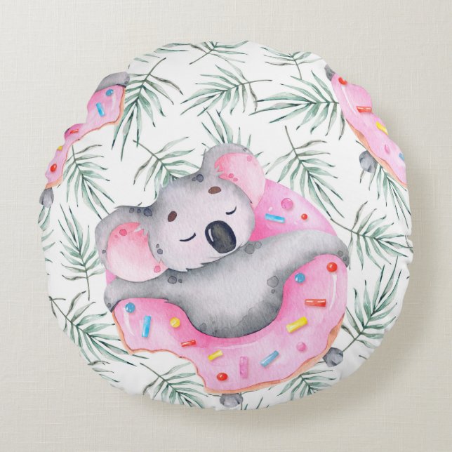 Hand painted watercolor pattern with koala tropica round pillow (Front)