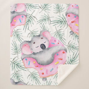 Hand painted watercolor pattern with koala tropica sherpa blanket
