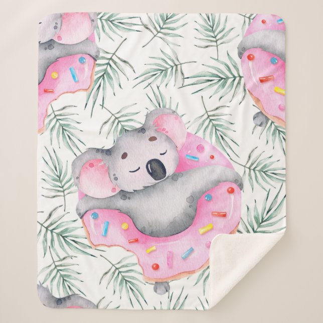 Hand painted watercolor pattern with koala tropica sherpa blanket (Front)