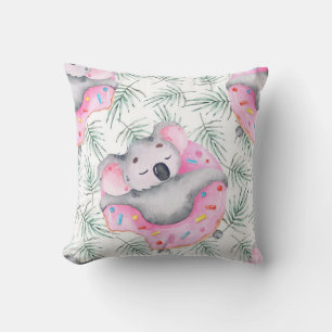 Hand painted watercolor pattern with koala tropica throw pillow