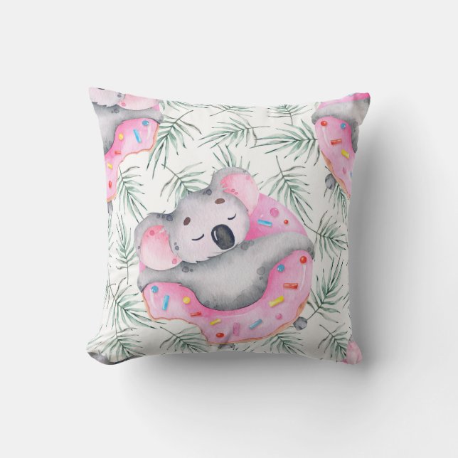 Hand painted watercolor pattern with koala tropica throw pillow (Front)