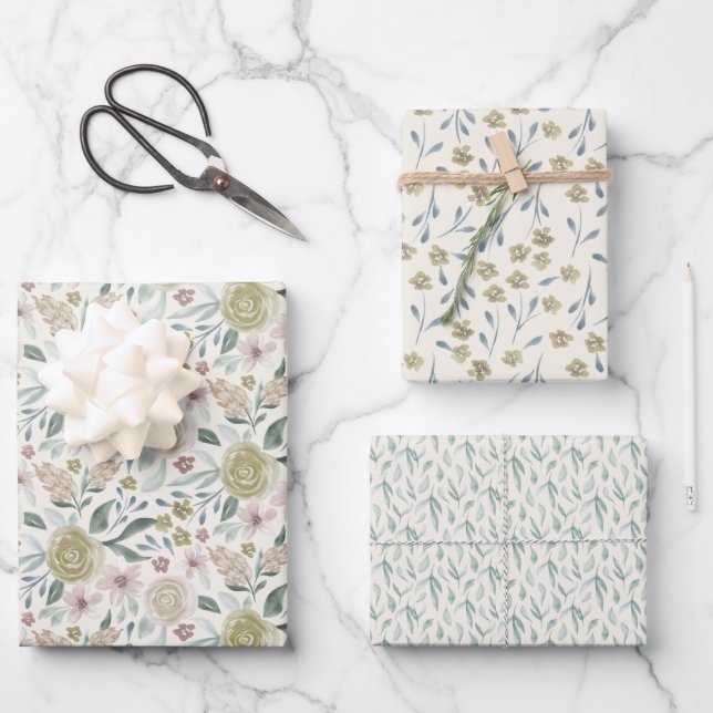 Hand painted watercolor patterned wrapping paper sheet (Front)