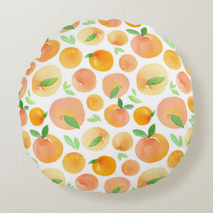 Hand-painted watercolor peaches: seamless. round pillow