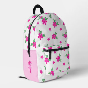 Hand-Painted Watercolor Pink Flowers Leaves Printed Backpack