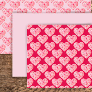 Hand Painted Watercolor Pink Rose Heart Valentines Wrapping Paper Sheet