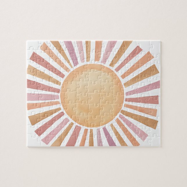 Hand-Painted Watercolor Retro Sun Jigsaw Puzzle (Horizontal)