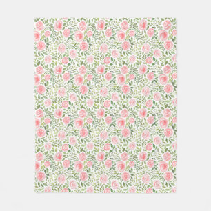Hand Painted Watercolor Roses Fleece Blanket