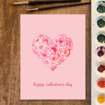 Hand painted watercolor roses heart Valentines day