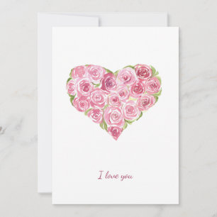 Hand painted watercolor roses heart Valentines Holiday Card