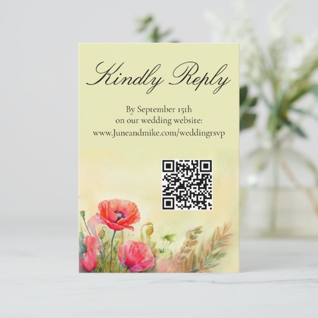 Hand Painted Watercolor Spring Poppies  Enclosure Card (Standing Front)