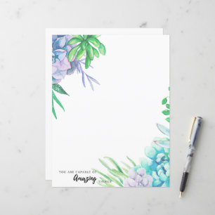 Hand Painted Watercolor Succulent Stationery Paper