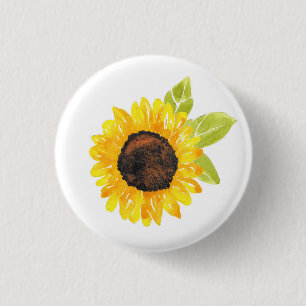 Hand Painted Watercolor Sunflower 1 Inch Round Button