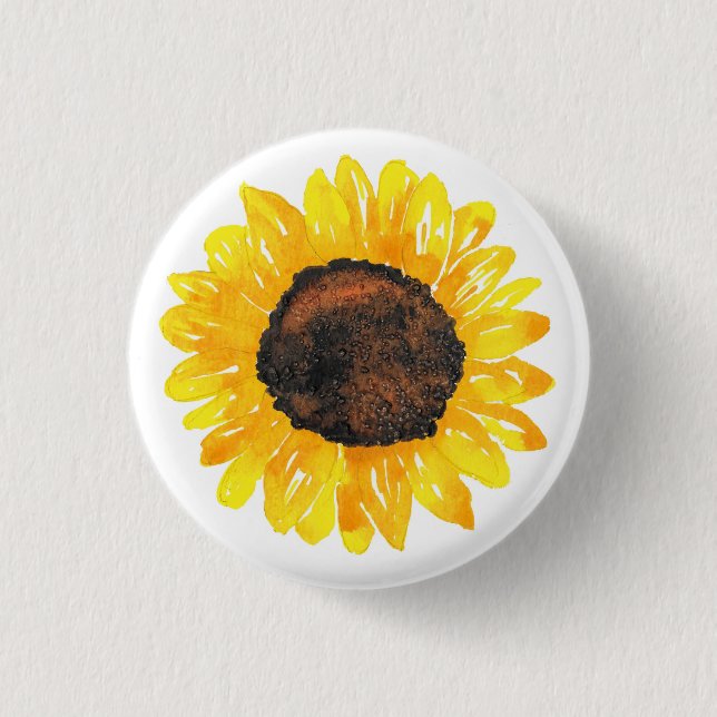 Hand Painted Watercolor Sunflower 2 1 Inch Round Button (Front)