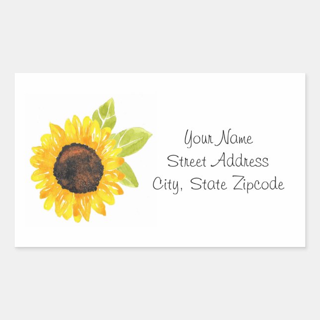 Hand Painted Watercolor Sunflower Label (Front)