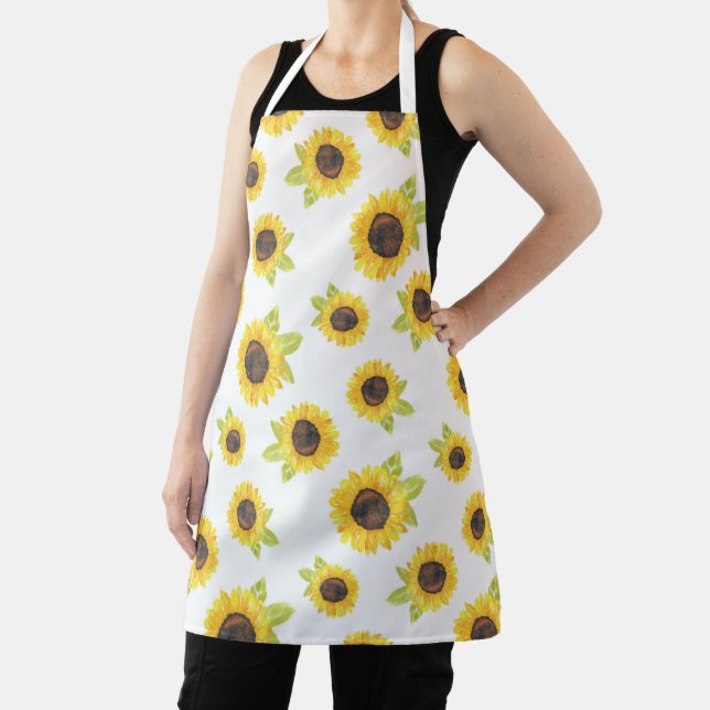 Hand Painted Watercolor Sunflower Pattern   Apron (Insitu)